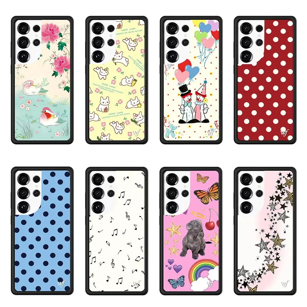 Wildflower INS kitten Puppy Cartoon Phone Case For Samsung S24 S23 S25 S26 Ultra Cute Shiny Star Leopard 3D WF Polka Dot Cover﻿﻿