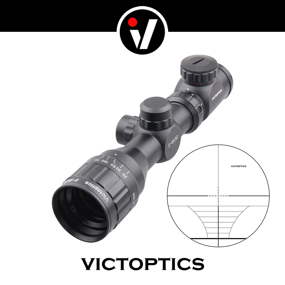 Cannocchiale da Caccia VictOptics 2-6x32 SFP con Telemetro e Reticolo per Fucile ad Aria Compressa .22LR .223 5.56mm