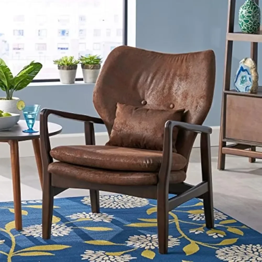 Haddie Mid Century Modern Fabric Club Chair, Brown and Dark Espresso, 31.25D x 26.25W x 32.75H Inch