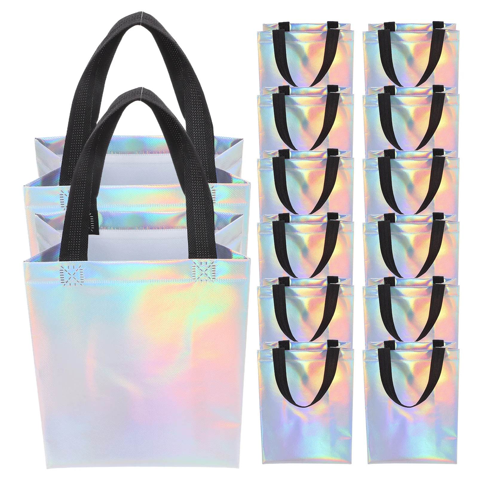 

20 pcs Gift Bags Handheld Tote Waterproof Non Woven Iridescent Birthday Party Goodie Bags Wrapping Candy Present Reusable