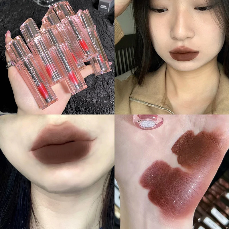 Pintalabios transparente de arcilla acrílica, lápiz labial mate, resistente al agua, terciopelo desnudo, Sexy, pigmentos para labios rojos y marrones, maquillaje de larga duración