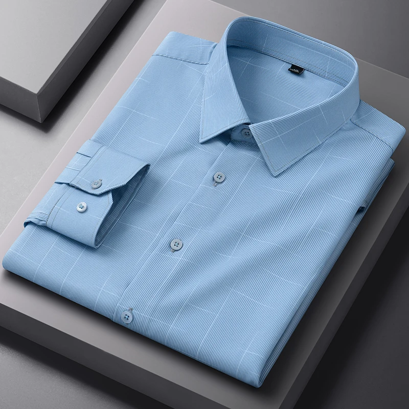 2025 Autumn Fashion Stripes Men's Long-Sleeved Shirt Classic Casual No ironing Elasticity Middle Aged Shirt's For Men  Business