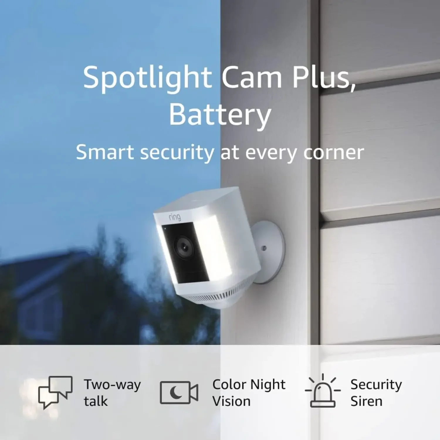 Cam Plus, Battery | Two-Way Talk, Color Night Vision, and Security Siren (2022 release) - White