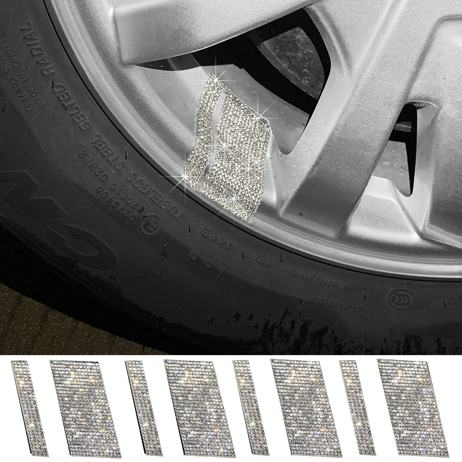 8PCS Beautiful Car Wheel Hub High-End Rhinestone Decal Wheel Rim Reflective Car Sticker Tire Modification Custom Creative Stripe