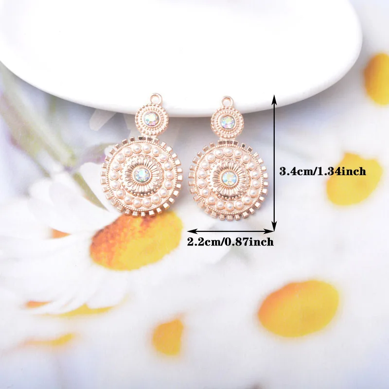10 Stück/Set 33*20mm Legierung Antikgold Runde Strass-Emaille-Anhänger Schmuckzubehör Ohrringe – Detail 4