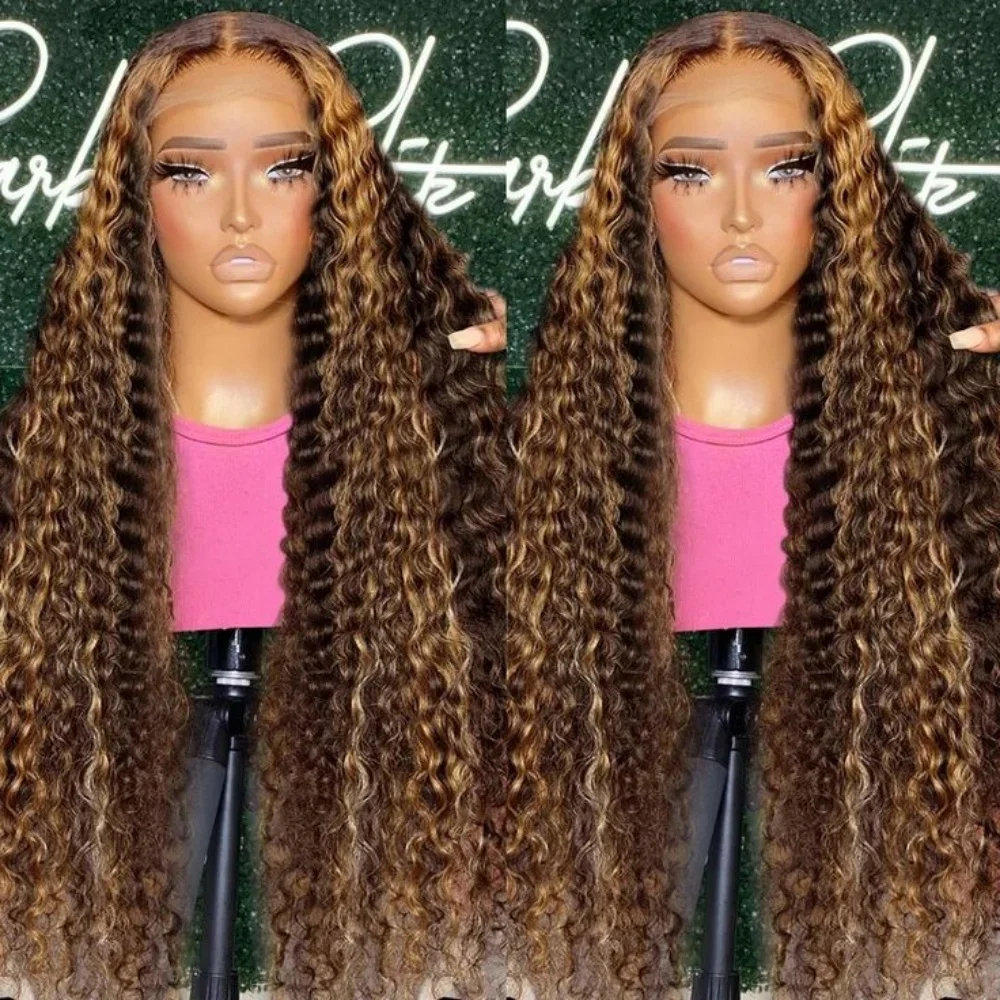 

Long Soft 26"Highlight Brown Blonde 180Density Kinky Curly Lace Front Wig For Black Women BabyHair Preplucked Daily Glueless