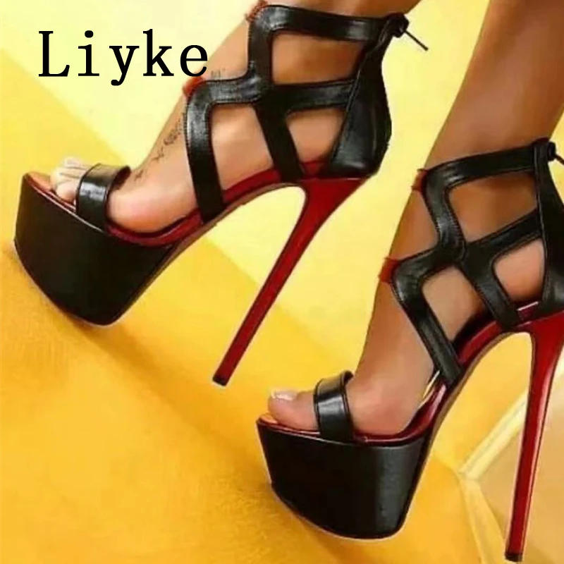 Liyke Summer Fashion Mixed Color Women Fetish High Heels Platform Sandals Sexy Open Toe Party Nightclub Stripper Pole Dance Shoe