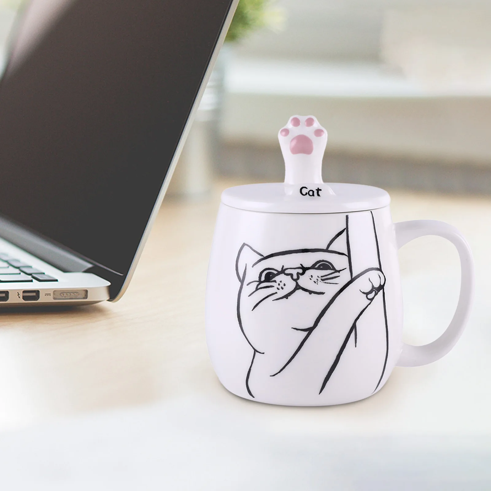 High Aesthetic Ceramic Mug with Lid Large Belly, Large Capacity Coffee Mugs,Office Drinking Cup with Phone Holder,couple Tea Cup