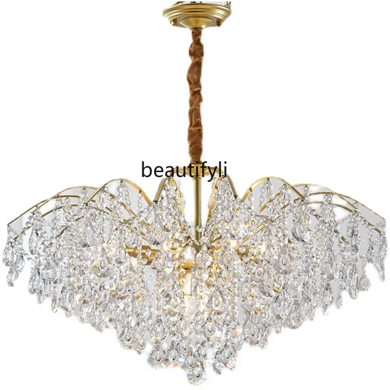 cqy Retro Court Crystal Lamp American Mid-Ancient Princess Room Master Bedroom Living Room Dining Room Stair Chandelier