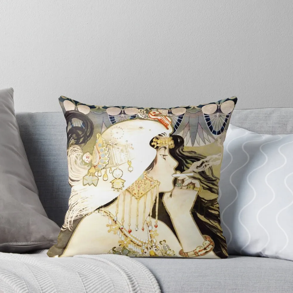 HD. Art Nouveau JOB Cigarette, by Manuel Orazi . HIGH DEFINITION Throw Pillow Sofa Cushions Covers bed pillows