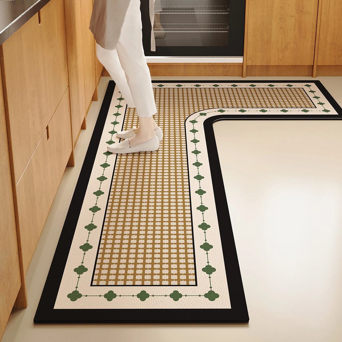 L-shaped Kitchen Floor Mat Corner Rug Non-slip Foot Rugs Waterproof Oil-proof PVC Leather Washable Carpet Easy Clean שטיח למטבח