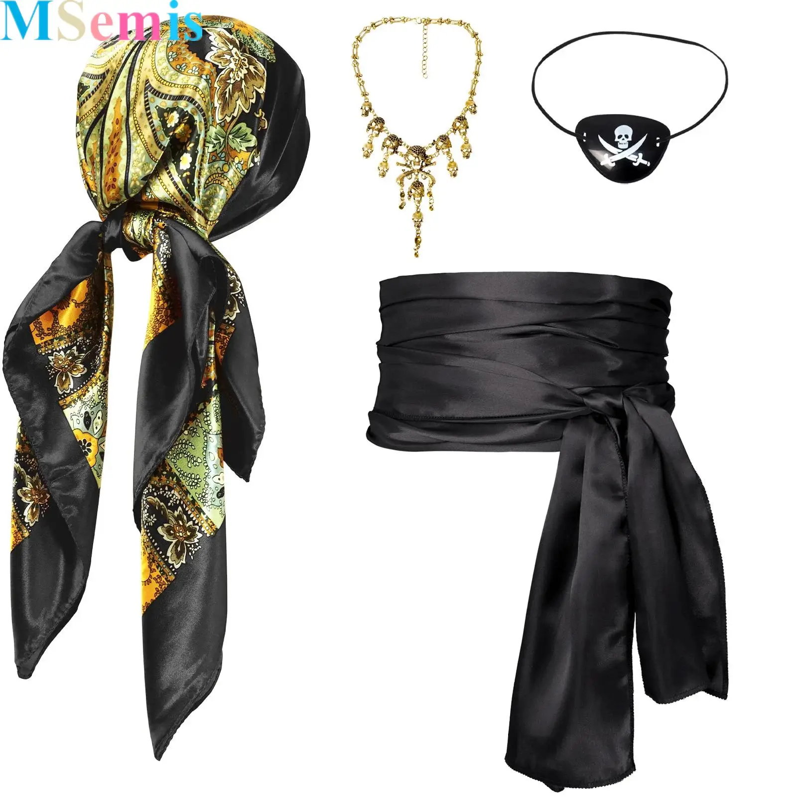

Women Pirate Cosplay Costume Accessories Set Headscarf Wrap Hat Eye Mask Cosplay Outfit Some with Sash Belt Necklace