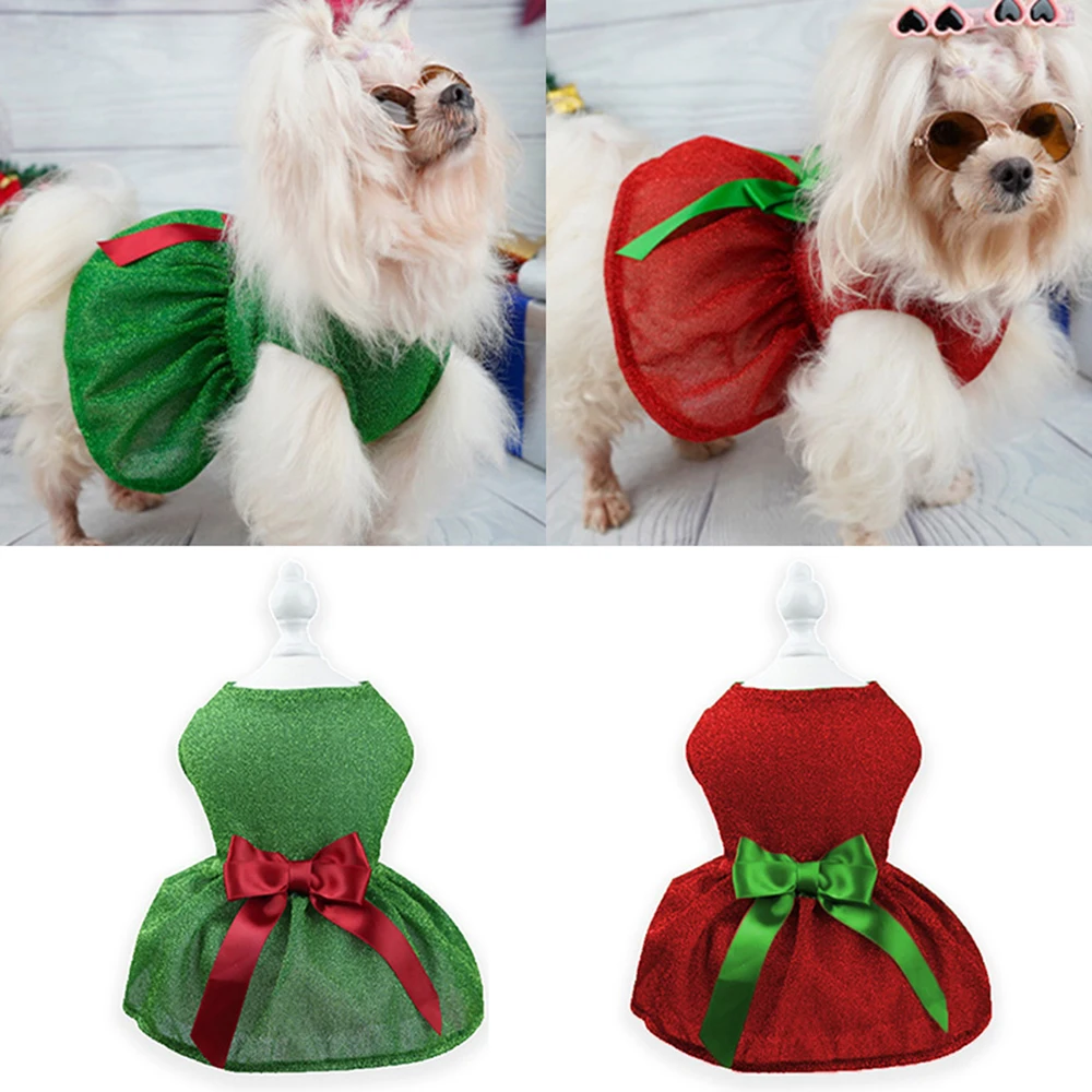 Merry Christmas Dog Dress Sparkling Bow Skirt For Puppy Chihuahua Pullover Festive Outfit Pet Christmas Dress DIY Dog Clothes