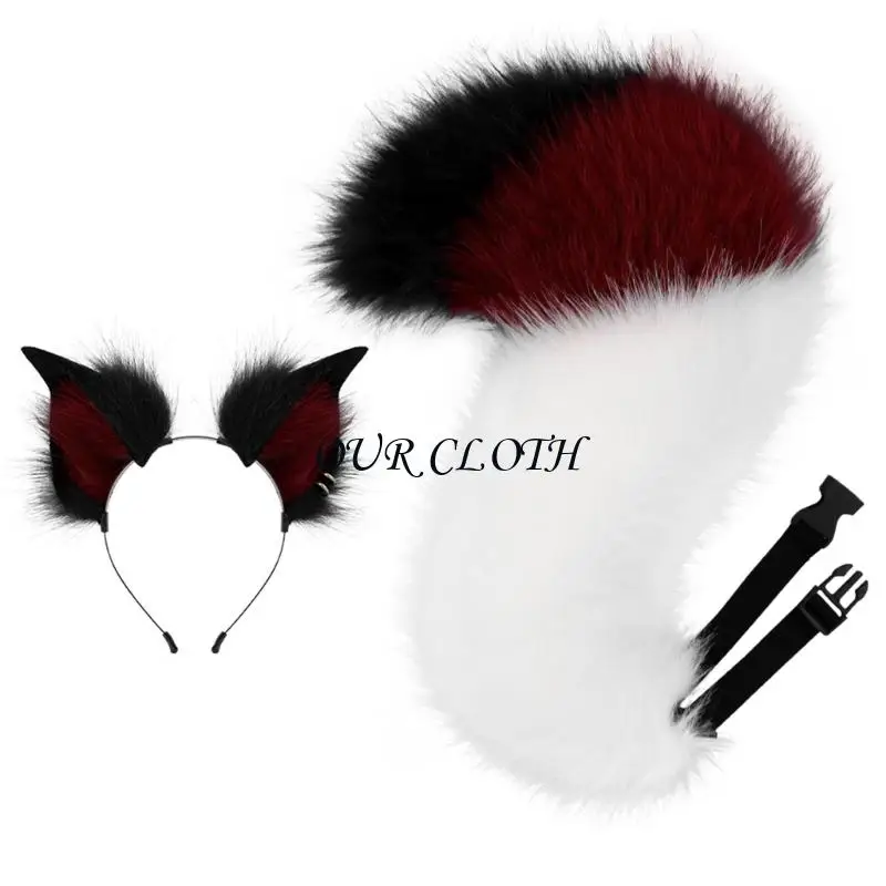 

Anime Cosplay Props Foxes Ears and Tail Set Plush Furry Ears Hairhoop with Tail Y1AC