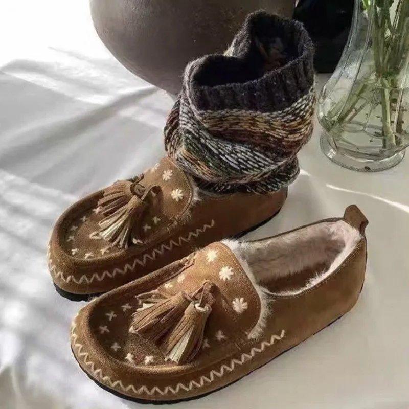 

New Women's Winter Shoes Bohemian Style Plush Warm Casual Shoes for Woman Fashion Baotou Mule Shoe Designer Shoes Zapatos Mujer