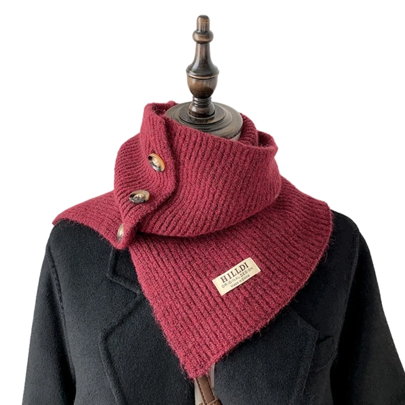 

Fashion Knit Windproof Warm Scarf Winter Thick Elastic Button Soft False Collar Neck Guard Scarves Women Bib Pullover New