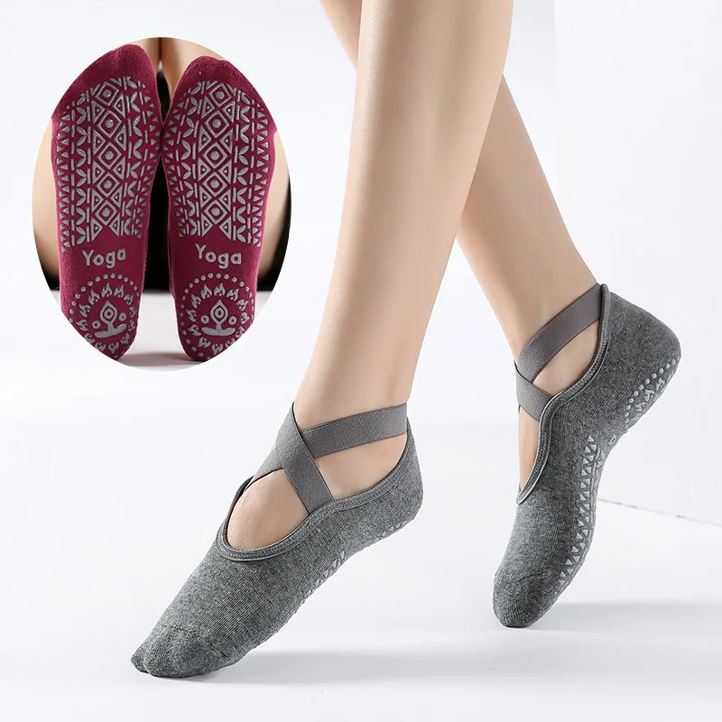 Bandage Yoga Socks for Women Pilates Ballet Dance Cotton Socks Non-Slip Woman Sport Sock Gym Workout Slipper Running Grip Sock