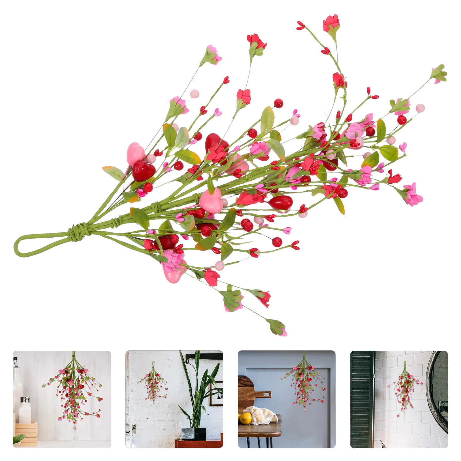 

Artificial Flower Heart Teardrop Swag Valentines Day Heart Wall Hanging Wreath Front Door Window Farmhouse Festival Decor 50Cm