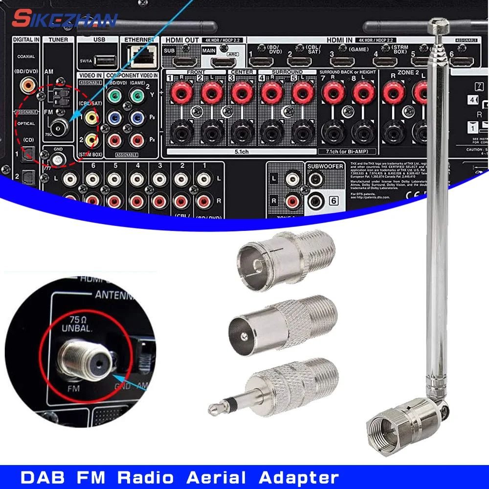 FM Radio Antenna 1 Set FM Telescopic Antenna 75 Ohm F Type Male Plug Connector Adapter Table Top Radio HiFi Stereo Receiver