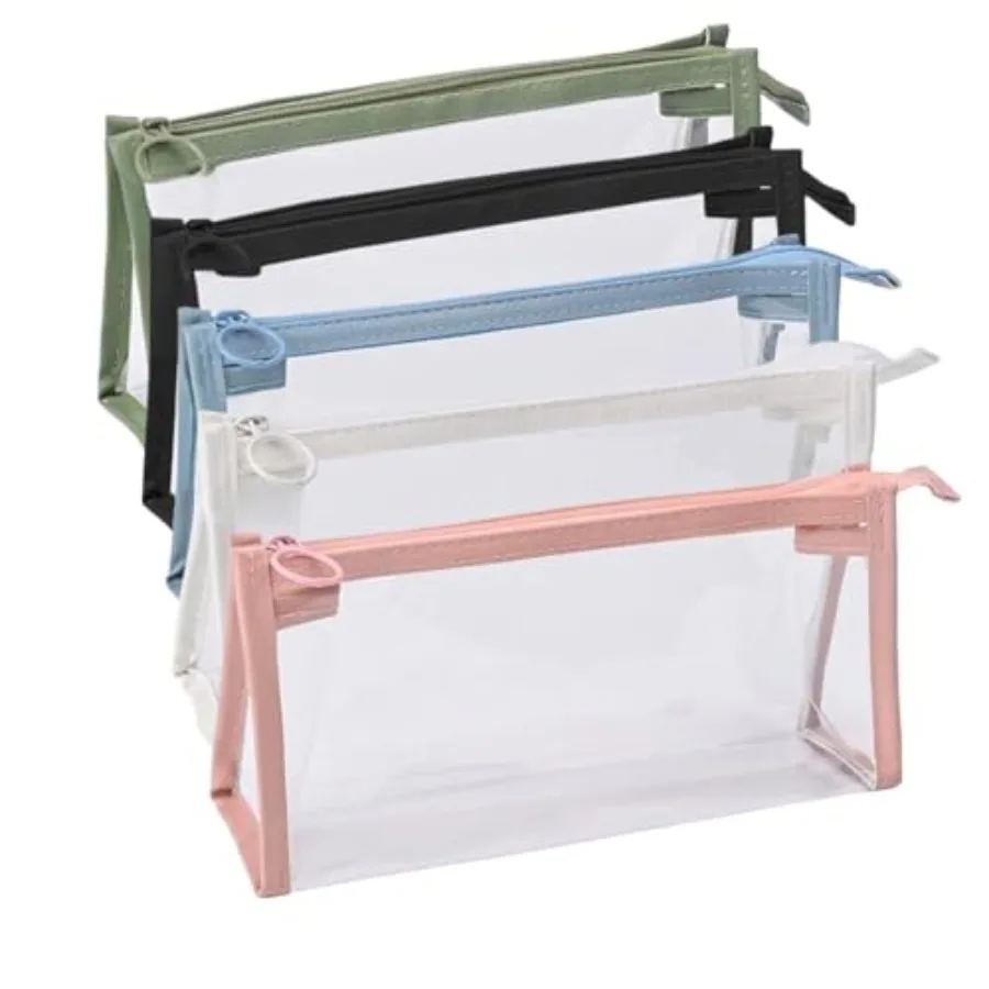 

5 Pack Clear Zipper Pencil Case Portable Travel Makeup Brush Bags Multi-function Stationery Organizer for Adults