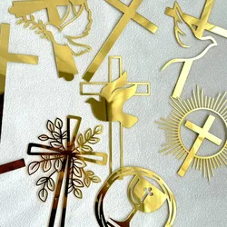 New Golden Peace Dove Cross Cake Toppers Plugin Holy Communion Baptist Party Decorative for The First Communion Party Supplies