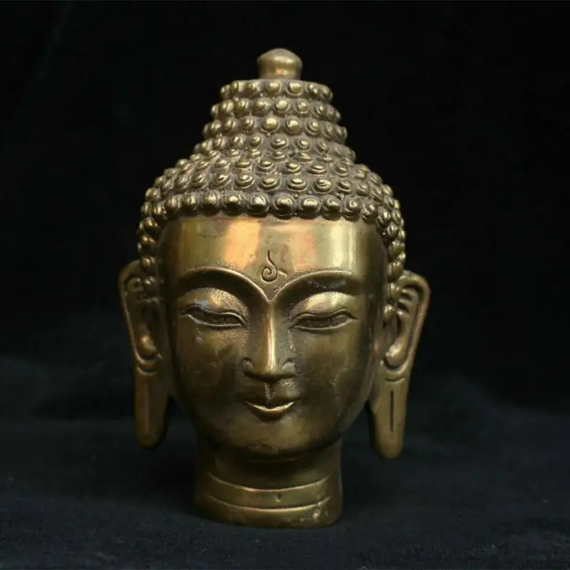 10 Cm Chinese Tibet Buddhism Brass Shakyamuni Amitabha Buddha Head Sculpture