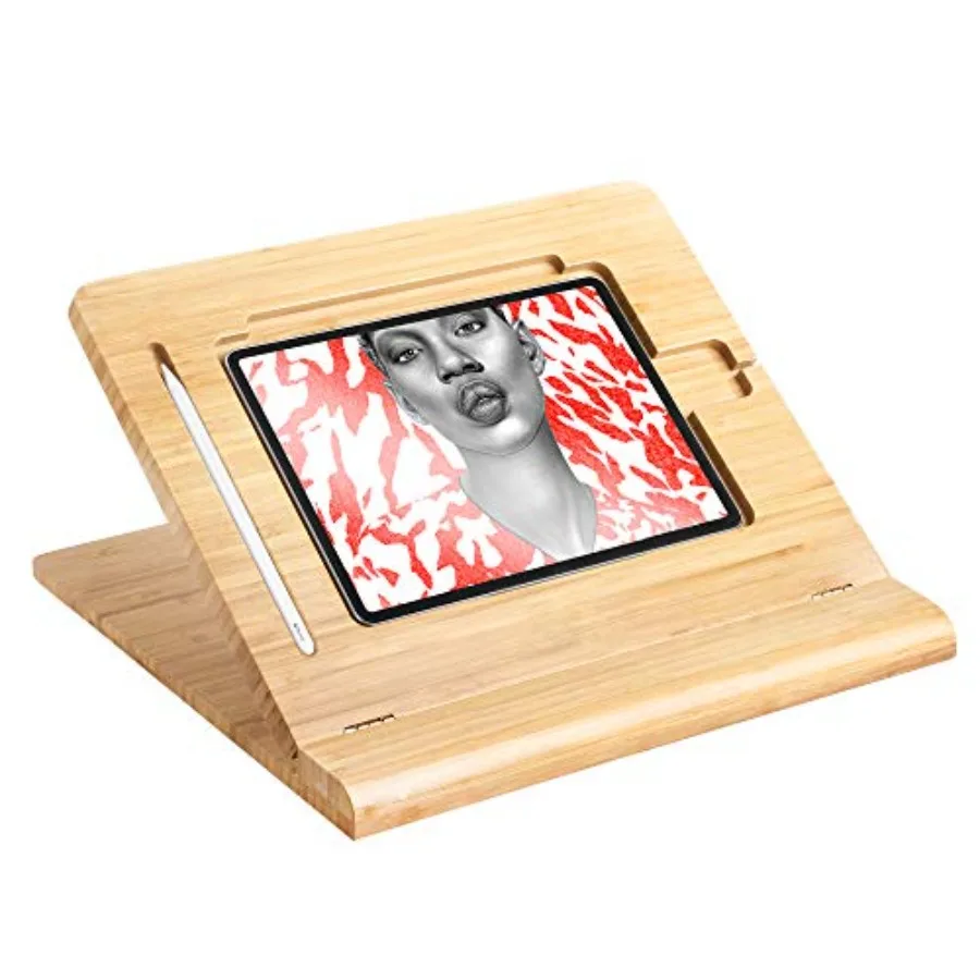 

Tablet Desktop Stand Height Adjustable Foldable Bamboo Drawing iPad Holder Multi-Angle Portable Stand Organizer Compatible with