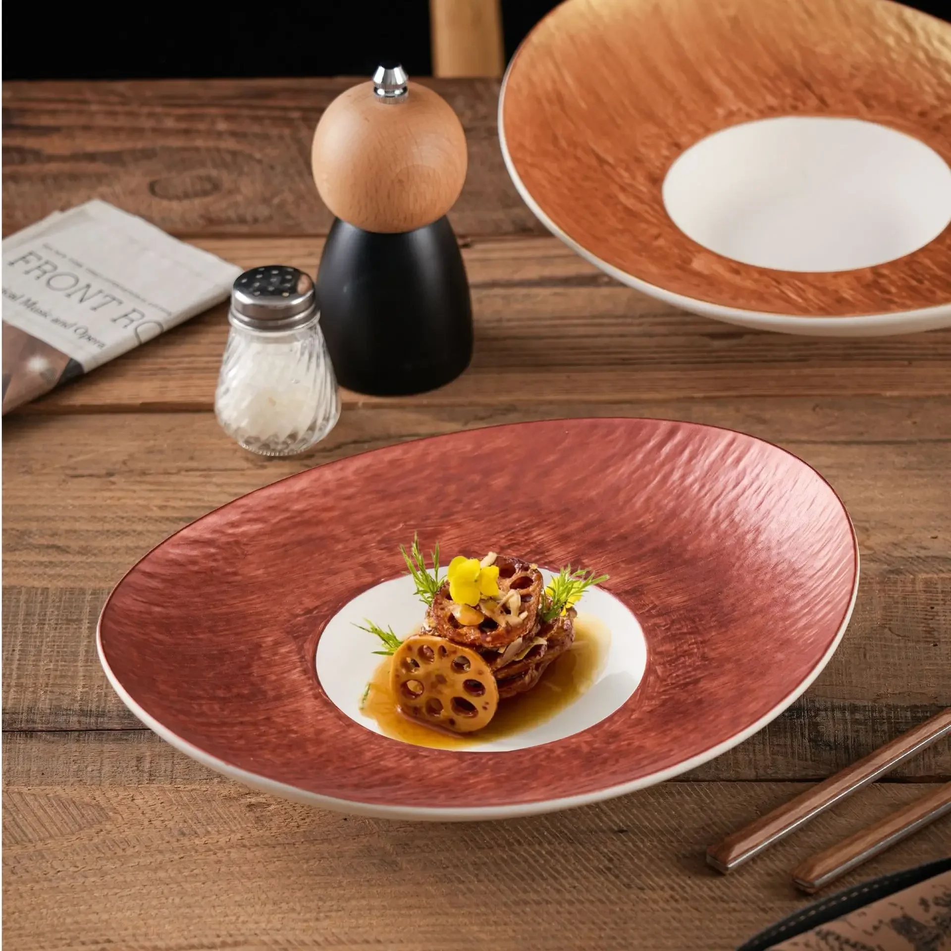 frosted ceramic bowl Western restaurant plate Special-shaped sashimi dessert plate High-end hotel household ceramic tableware