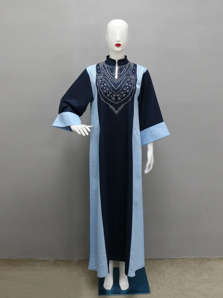 Eid Muslim Dress Women Abaya Diamond Long Sleeve Vestidos Largos Stand Collar Arab Jalabiya Party Dresses Kaftan Long Robe 2024