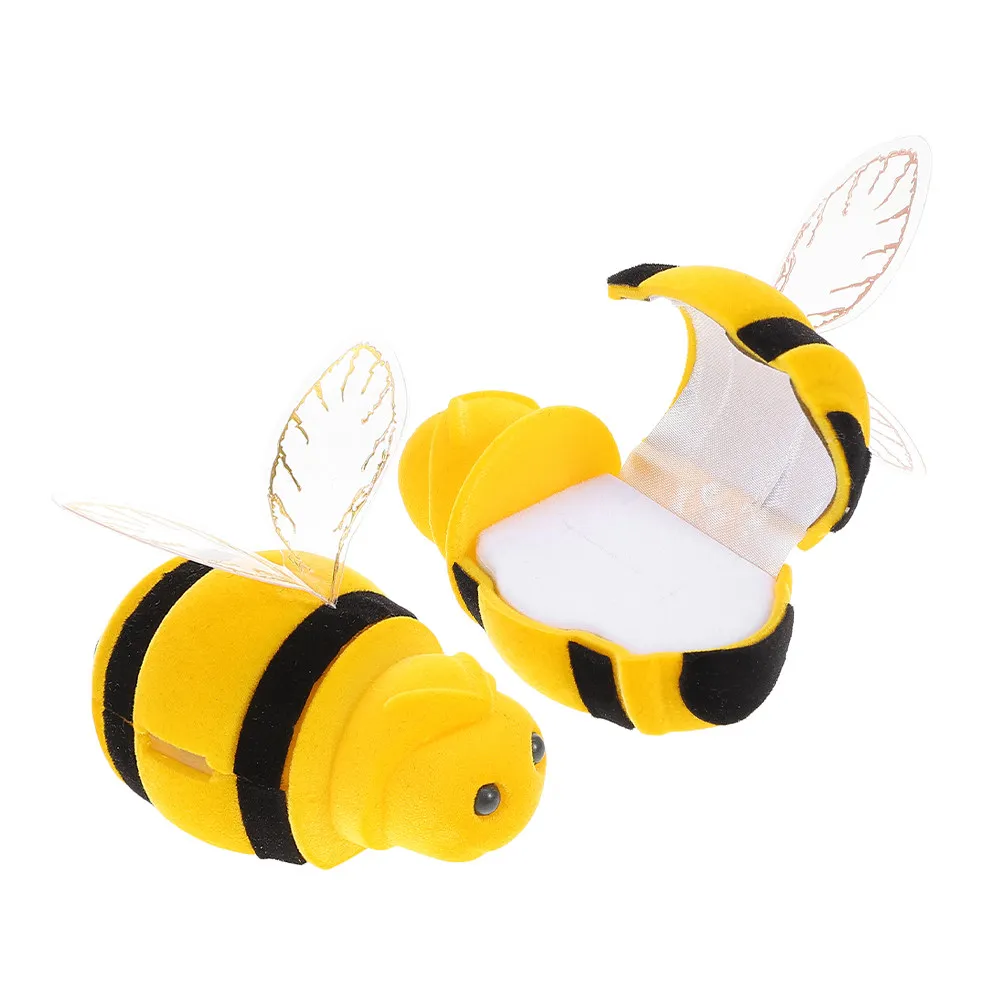 

2Pcs Bee Ring Box Jewelry Storage Cute Organizer for Engagement Proposal Wedding Small Trinket Case Gift Home Decor