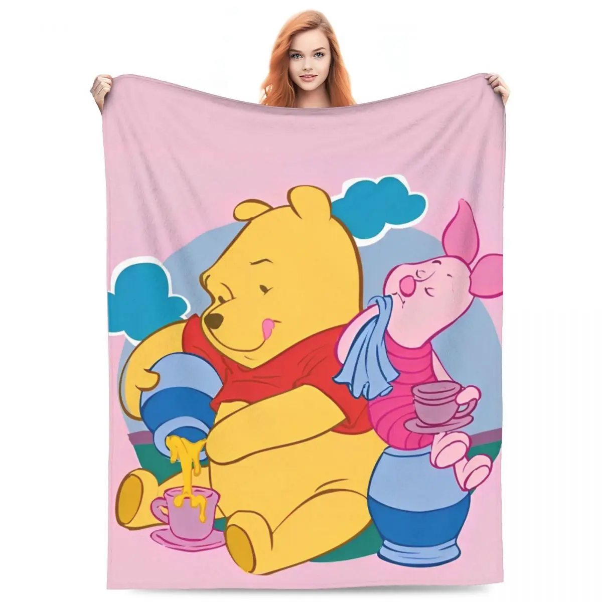 Piglet Pooh Bear Plush Blanket Kids Adult Animal Flannel Throw Blanket For Home Decor Super Warm Bedspread Birthday Gift