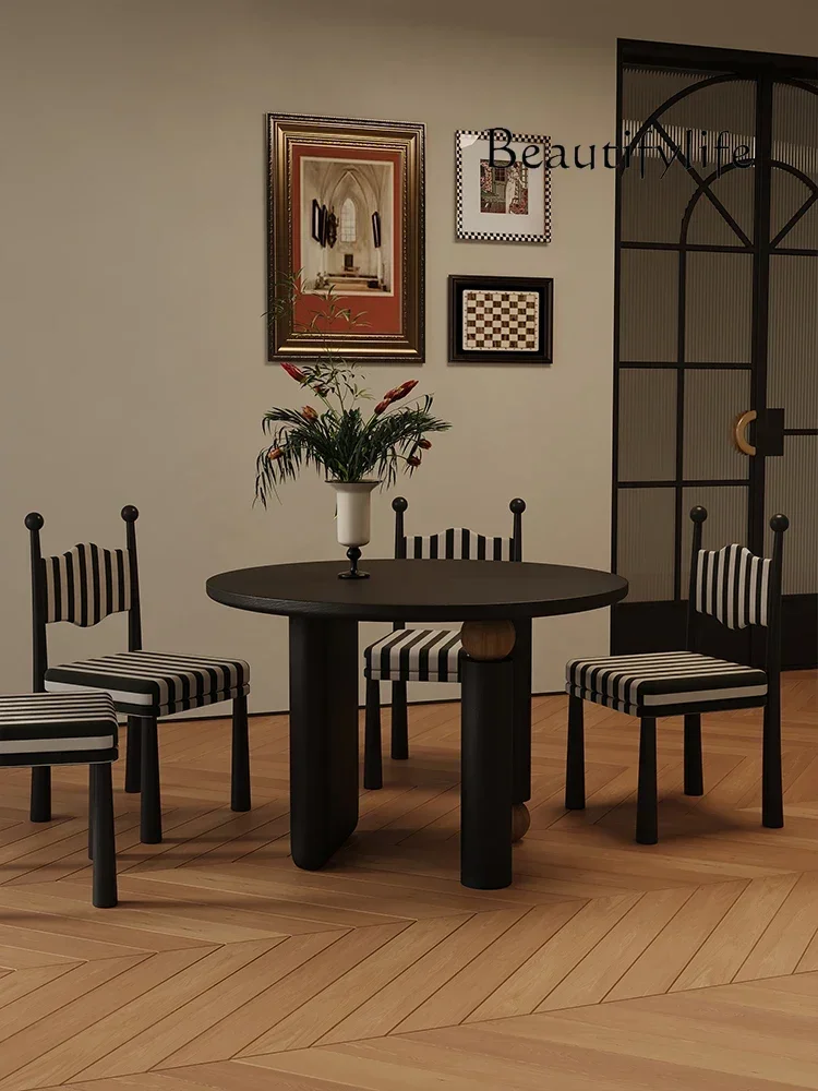 

N Retro French Silent Style round Dining Table and Chair Ash Wood Ancient Style Home Occasional Table