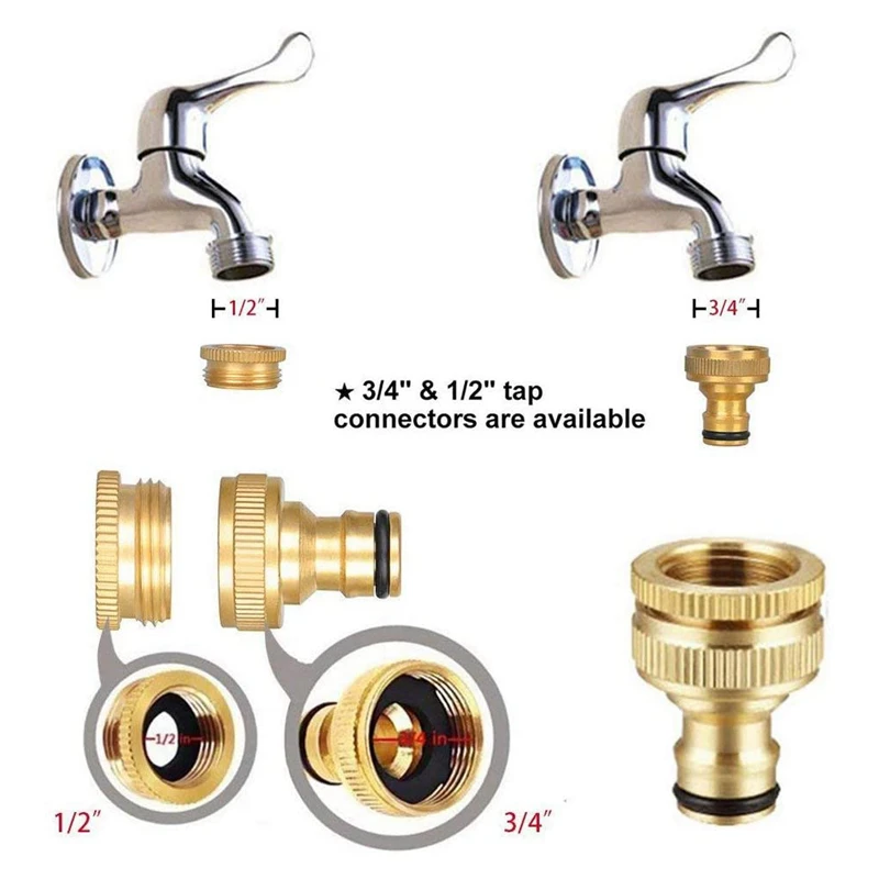 ABUL-4 Pieces Garden Hose Tap Connector 1/2 Inch And 3/4 Inch Size 2-In-1 And 1/2 Inch Hose Pipe Quick Connector