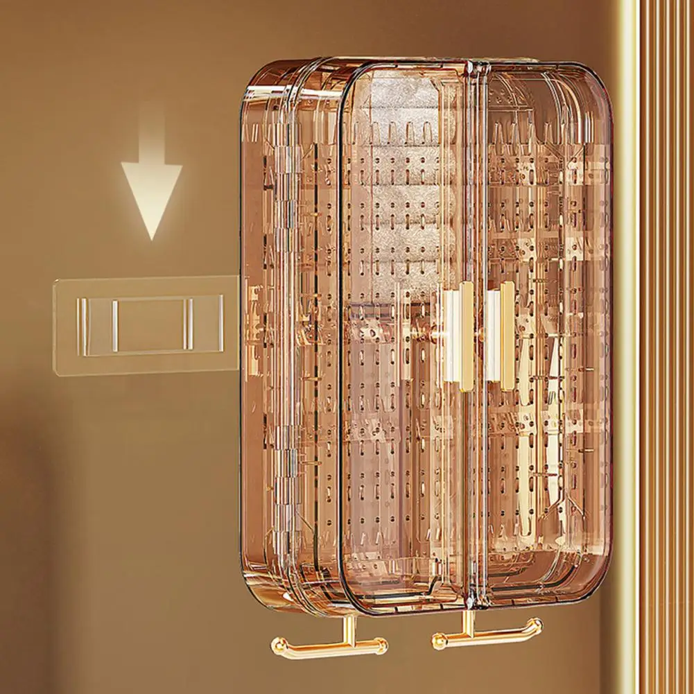 Fine Partitioning Jewelry Organizer Transparent Wall Mounted Jewelry Storage Box Multi-hook Earring Necklace for Bedroom