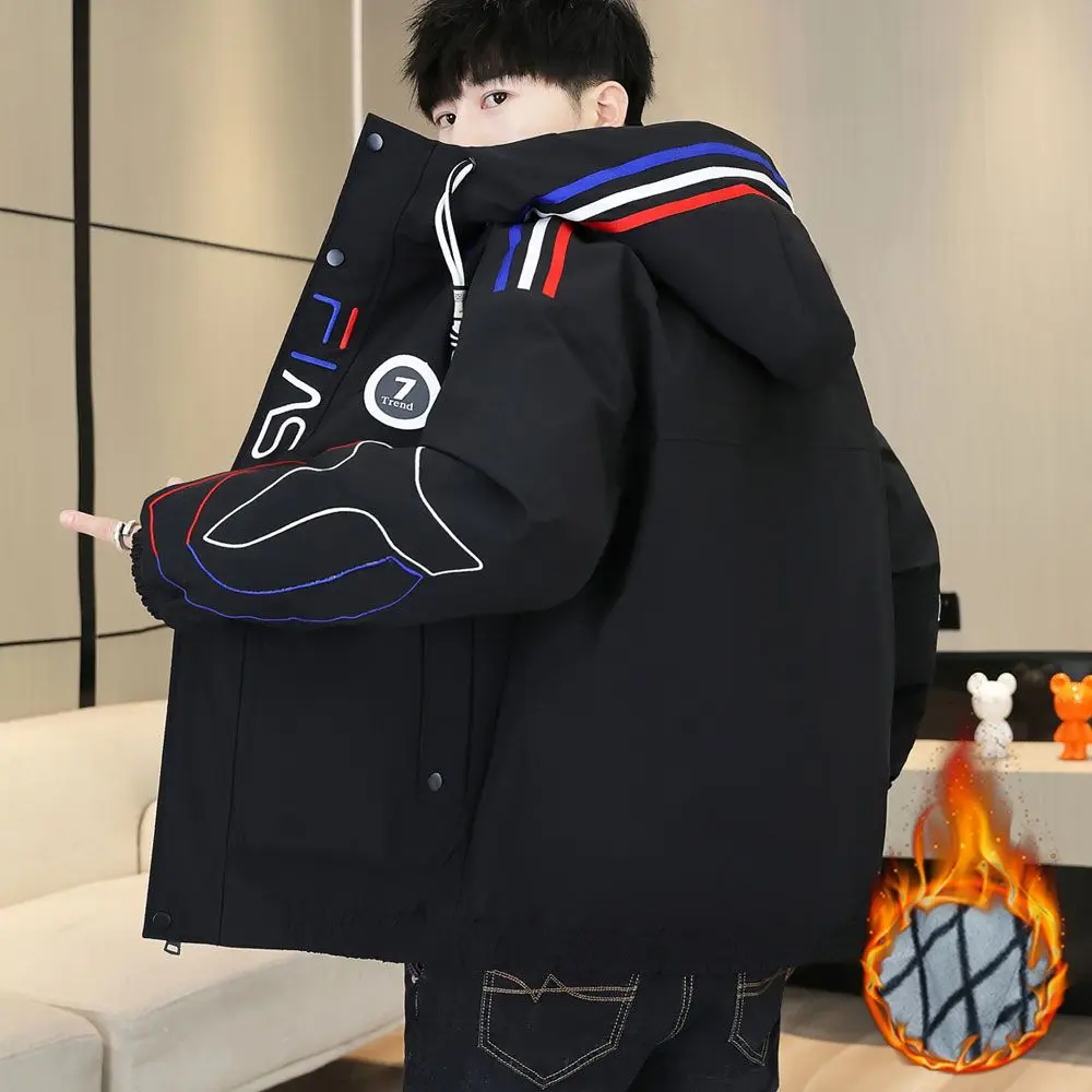 

Embroidery Velvet and Thickening Winter Jacket Men Work Clothes Leisure Loose Hooded Cotton Clothes Streetwear Comfortable Coats