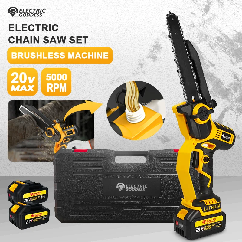 EGOD 8 inch Cordless Electric Chain Saw Handheld Wood Saw Outdoor Garden Cutting Chain Saw Tool for Makita 21 V Battery