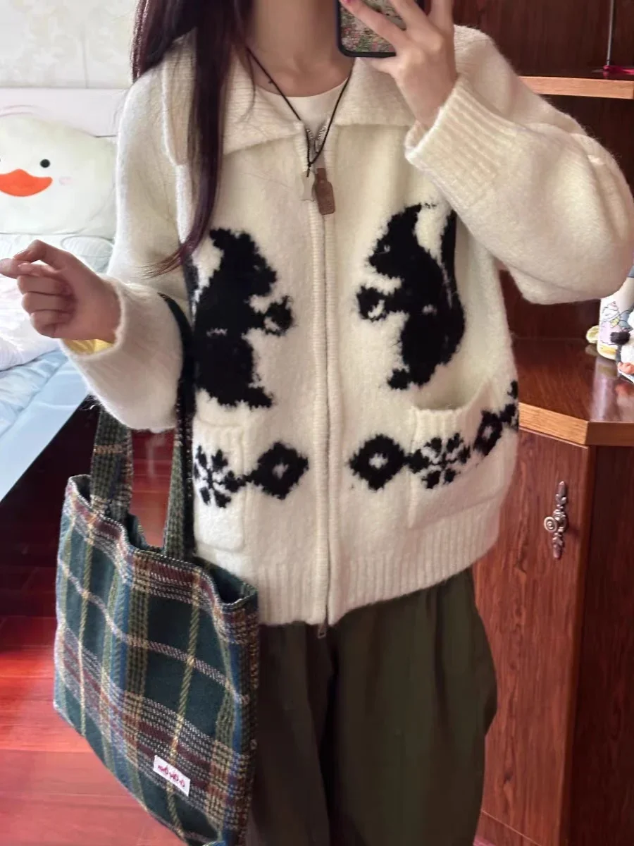 

Вязаный свитер с длинными рукавами, женское пальто на молнии, милая пушистая белка, мягкое и пухлое, осенне-зимнее новое поступление, студенческое