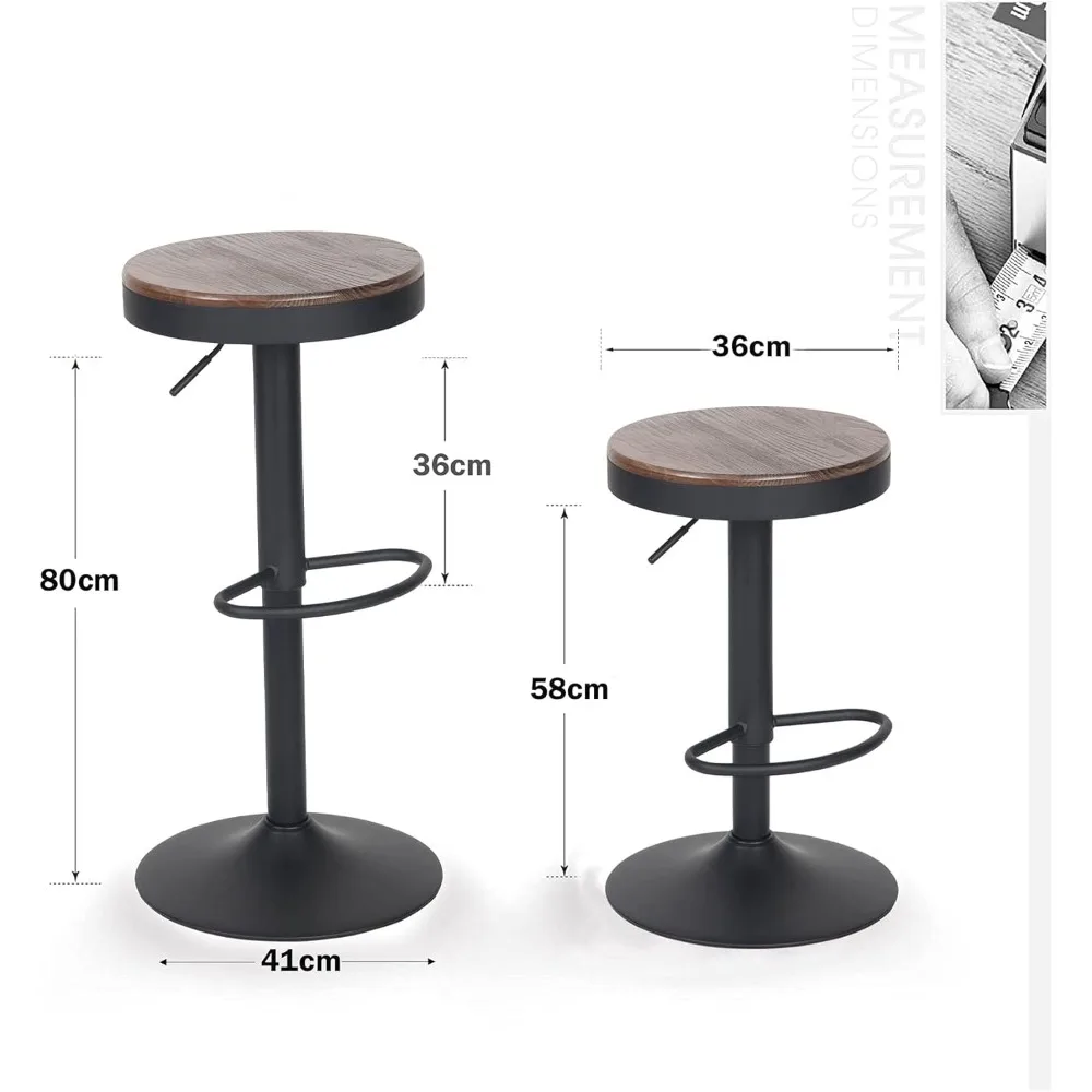 Rustic Counter Height Wooden Bar Stools, Adjustable Swivel with Footrest (Set of 2, Walnut) - view 3