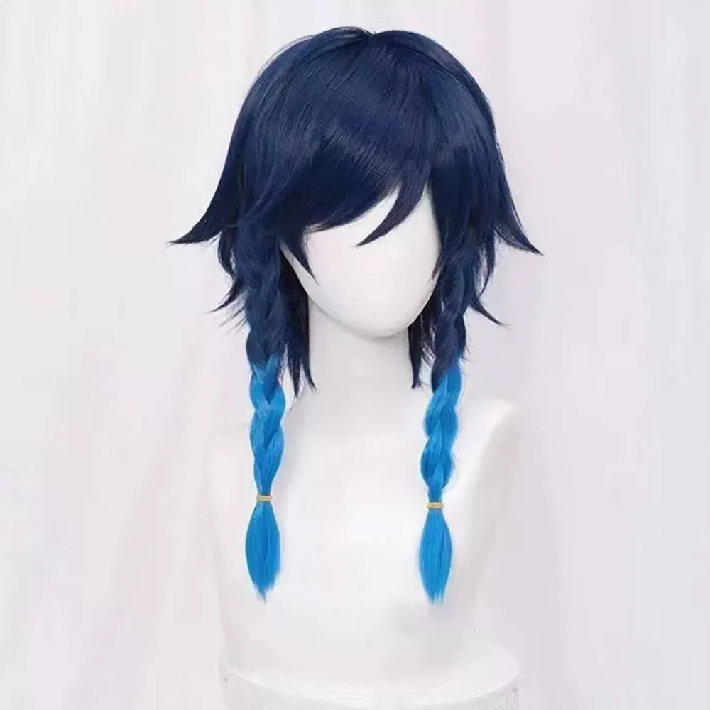HAIRJOY Synthetic Hair Genshin Impact Cosplay Wig Wendy Wig Ombre Blue  Curly Braids Anime Cosplay Traveler Rose Net