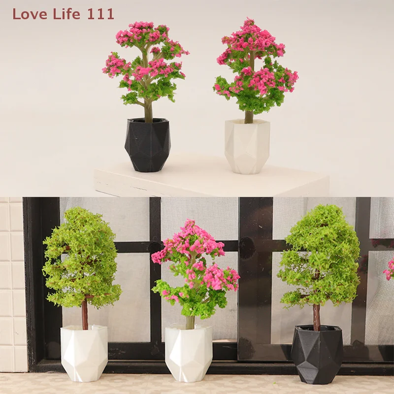 ต้นไม้จำลองในกระถางสำหรับบ้านตุ๊กตาขนาด 1/12 ของตกแต่งบ้านตุ๊กตาขนาดเล็ก ของตกแต่งสวนจิ๋ว