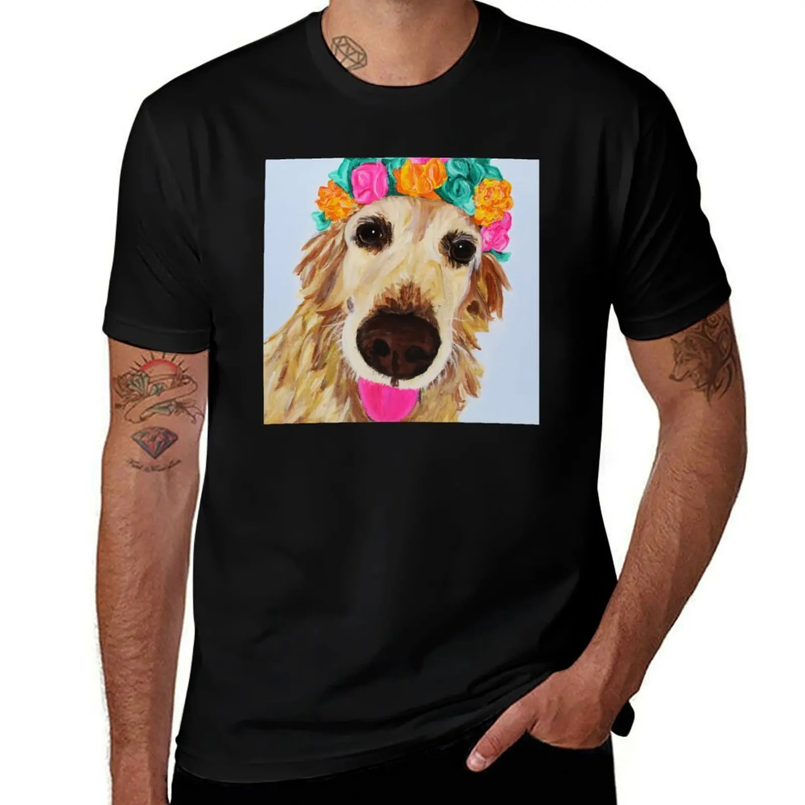 

Flower Girl Xena, the Golden Retriever T-Shirt Stylish Graphic Short Sleeve Top