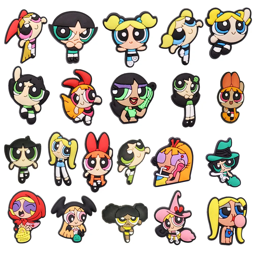 Good Quality 1-24pcs PVC Shoe Charms Cartoon The Powerpuff Girls PVC Accessories Sandals Ornaments For Children DIY Present