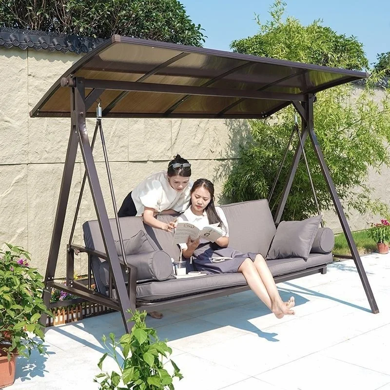 

Outdoor swing Outdoor courtyard Double rocking chair Balcony swing Cast aluminum hanging basket Rattan household wrought iron ad