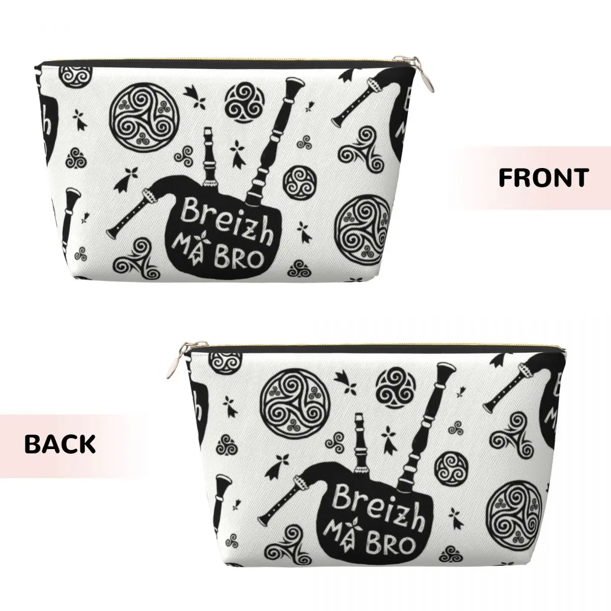 Custom Breizh Ma Bro Travel Cosmetic Bag  Brittany Breton Ermine Triskeles Makeup Toiletry Organizer Ladies Beauty Storage