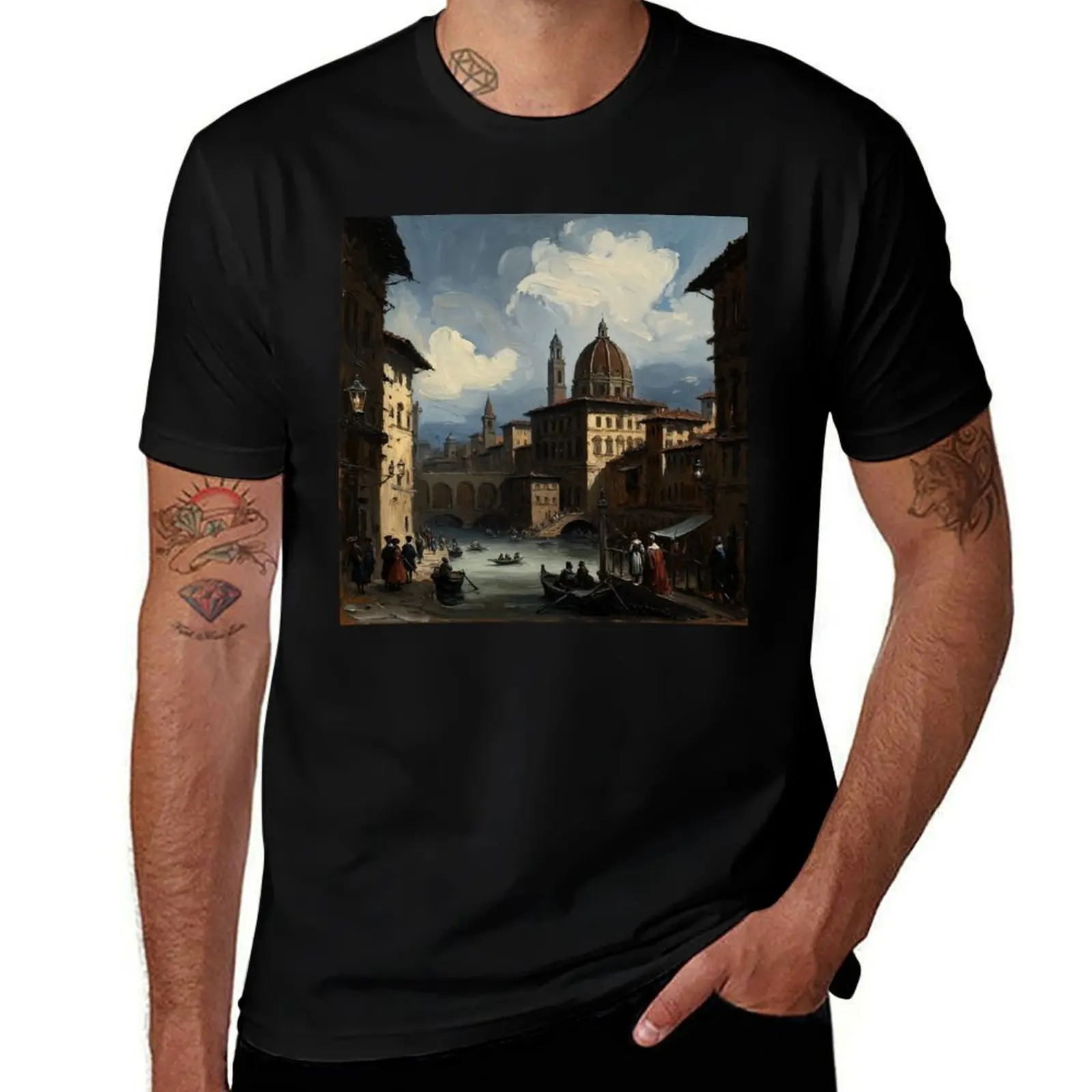 

Medieval Italy city streets painting art T-Shirt blanks T-shirts oversize graphic tee shirt workout shirts for men