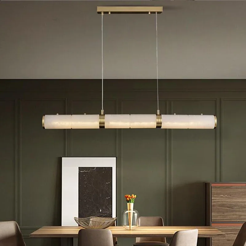 

Modern Light Luxury Full Copper Marble LED Chandelier Indoor Living Room Dining Room Bar Study A Zigzag Lighting