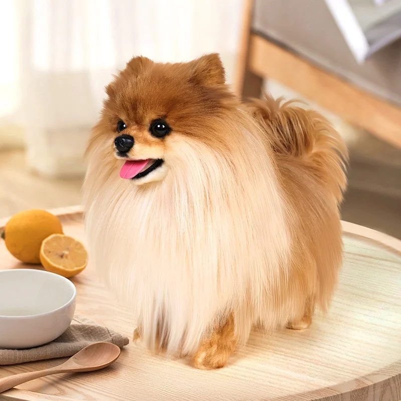 Realistic Pomeranian Plush Dog Simulation Lifelike Stuffed Puppy Toy Soft Fluffy Home Decor Companion Birthday Gift For Adult
