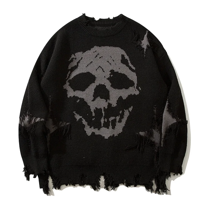 WOMEN Stylish Skull Pattern Knitted Pullover Casual Breathable Long Sleeve Crew Neck Top For City Walk Street Hanging Outdoor Ac