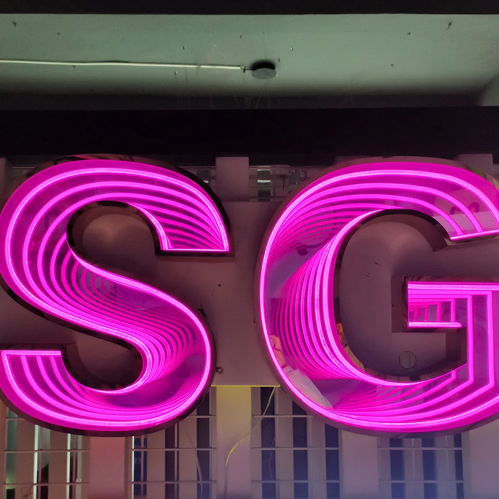 

Customized Led Sign Board Outdoor Advertising Multi Layer Infinity Mirror Acrylic Abyss Mirror Mini Led Letter Sign