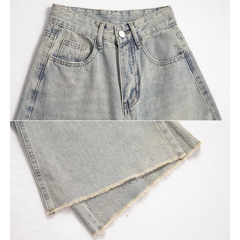 Meisjes Designer Hoge Taille Ruwe Rand Jeans Vrouwelijke Koreaanse Retro Rechte Pijpen Denim Broek Dames Chique Mode Baggy Broek